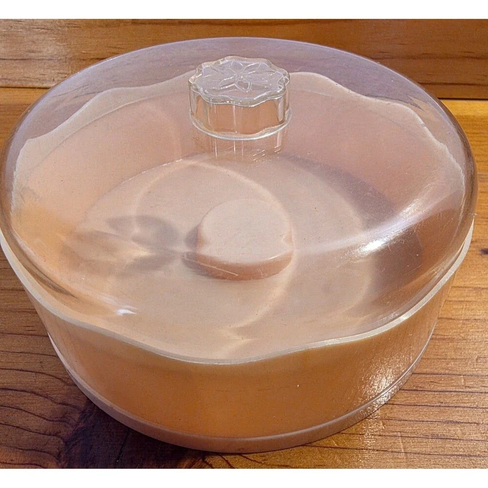 Vintage Pond’s Dreamflower Dusting Powder Container Pink Vanity Jar w Clear Lid
